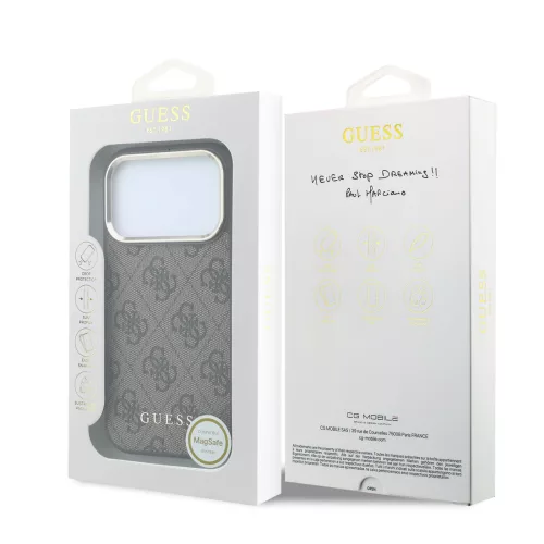 GUESS Pu Leather 4G Gold Frame MagSafe tok, iPhone 18 Pro Max - barna