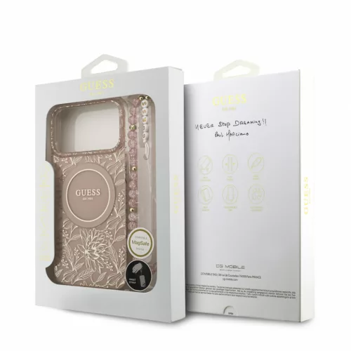 GUESS Iml Flowers Allover Strap MagSafe tok, iPhone 18 Pro Max - rózsaszín