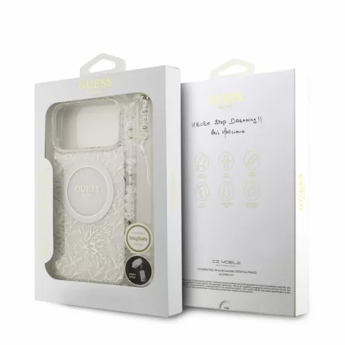 GUESS Iml Flowers Allover Strap MagSafe tok, iPhone 18 Pro Max - fehér
