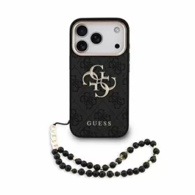 GUESS Pu 4G Metal Logo Strap tok, iPhone 18 Pro - fekete
