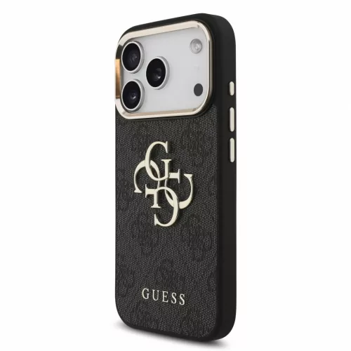 GUESS Pu 4G Metal Logo Strap tok, iPhone 18 Pro - fekete