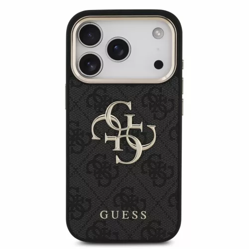 GUESS Pu 4G Metal Logo Strap tok, iPhone 18 Pro - fekete