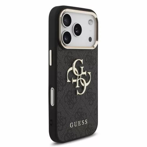 GUESS Pu 4G Metal Logo Strap tok, iPhone 18 Pro - fekete