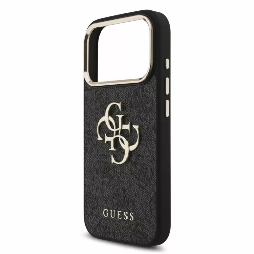 GUESS Pu 4G Metal Logo Strap tok, iPhone 18 Pro - fekete