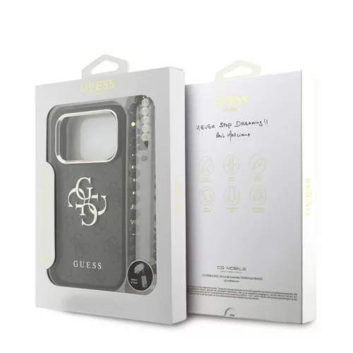GUESS Pu 4G Metal Logo Strap tok, iPhone 18 Pro - fekete