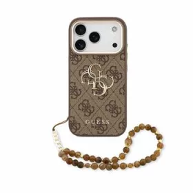 GUESS Pu 4G Metal Logo Strap tok, iPhone 18 Pro Max - barna