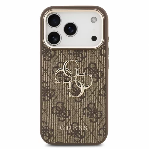 GUESS Pu 4G Metal Logo Strap tok, iPhone 18 Pro Max - barna