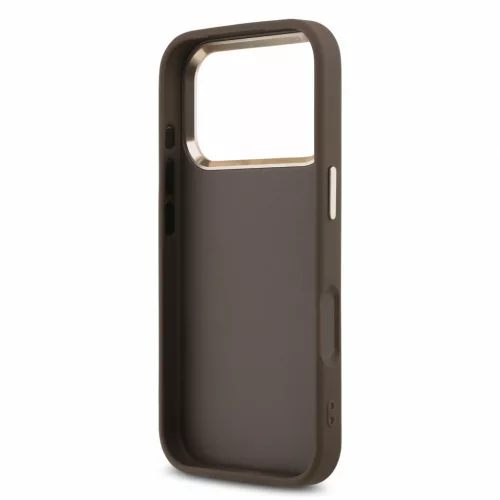 GUESS Pu 4G Metal Logo Strap tok, iPhone 18 Pro Max - barna
