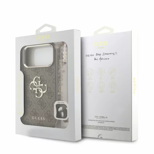 GUESS Pu 4G Metal Logo Strap tok, iPhone 18 Pro Max - barna