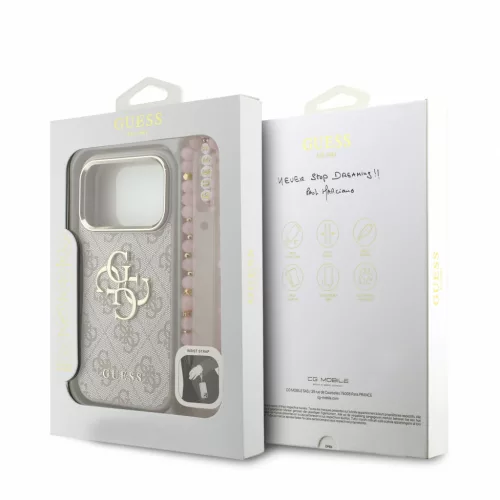 GUESS Pu 4G Metal Logo Strap tok, iPhone 18 Pro - rózsaszín