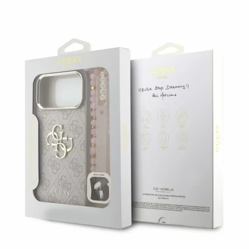 GUESS Pu 4G Metal Logo Strap tok, iPhone 18 Pro Max - rózsaszín