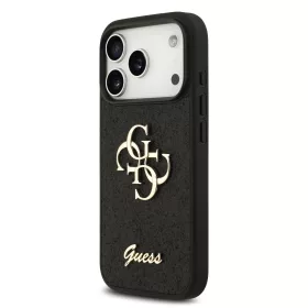   GUESS Pu Fixed Glitter 4G Metal Logo tok, iPhone 18 Pro - fekete