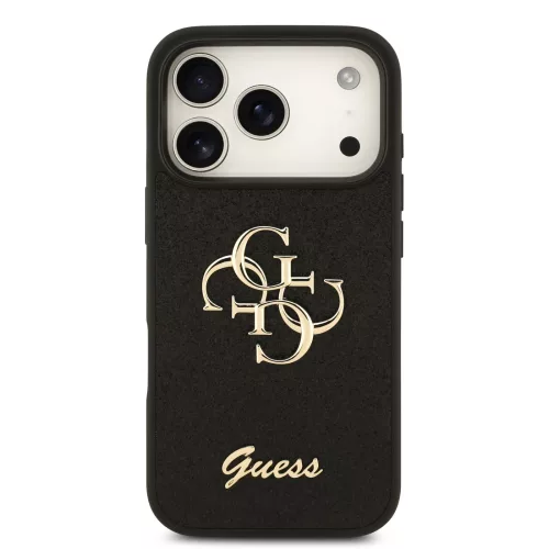 GUESS Pu Fixed Glitter 4G Metal Logo tok, iPhone 18 Pro - fekete