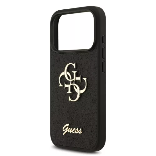 GUESS Pu Fixed Glitter 4G Metal Logo tok, iPhone 18 Pro - fekete