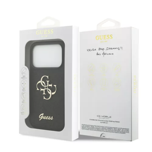 GUESS Pu Fixed Glitter 4G Metal Logo tok, iPhone 18 Pro - fekete