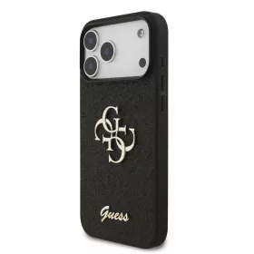   GUESS Pu Fixed Glitter 4G Metal Logo tok, iPhone 18 Pro Max - fekete