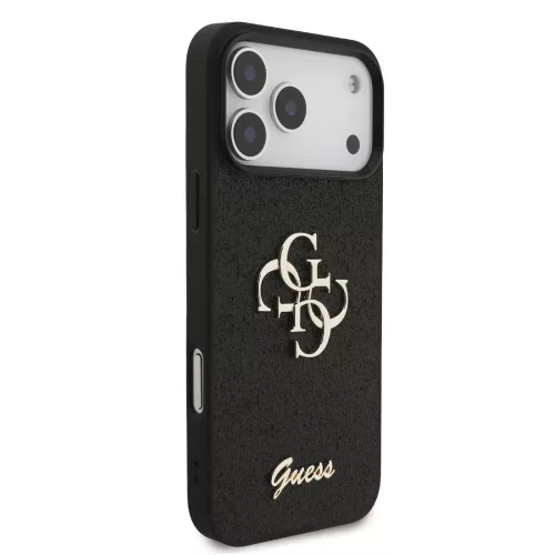 GUESS Pu Fixed Glitter 4G Metal Logo tok, iPhone 18 Pro Max - fekete