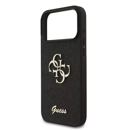 GUESS Pu Fixed Glitter 4G Metal Logo tok, iPhone 18 Pro Max - fekete