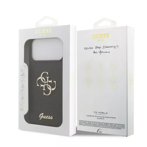 GUESS Pu Fixed Glitter 4G Metal Logo tok, iPhone 18 Pro Max - fekete