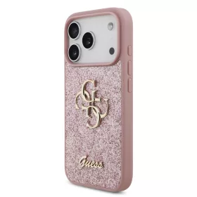   GUESS Pu Fixed Glitter 4G Metal Logo tok, iPhone 18 Pro - rózsaszín