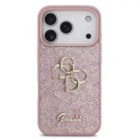   GUESS Pu Fixed Glitter 4G Metal Logo tok, iPhone 18 Pro - rózsaszín