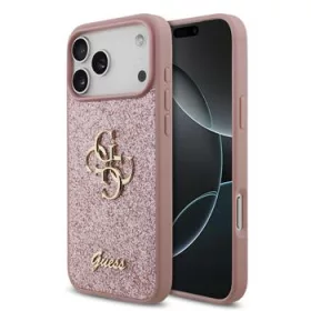   GUESS Pu Fixed Glitter 4G Metal Logo tok, iPhone 18 Pro Max - rózsaszín