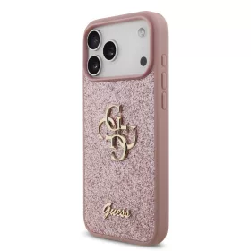   GUESS Pu Fixed Glitter 4G Metal Logo tok, iPhone 18 Pro Max - rózsaszín