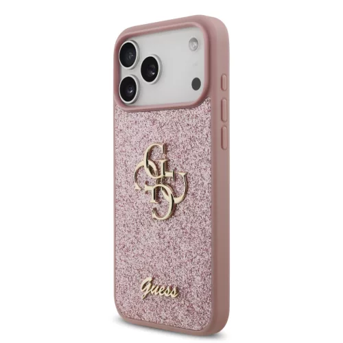 GUESS Pu Fixed Glitter 4G Metal Logo tok, iPhone 18 Pro Max - rózsaszín