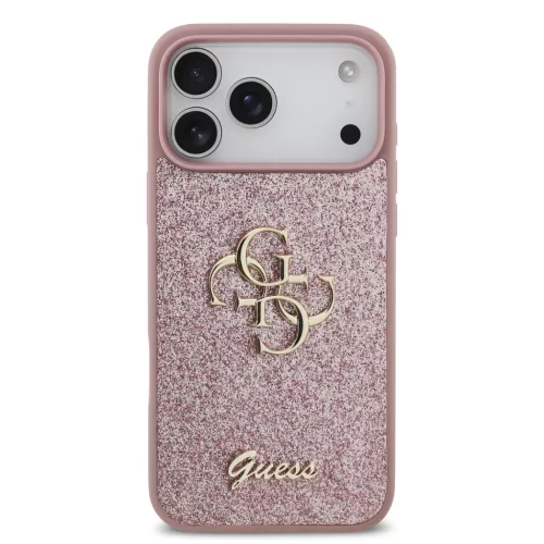 GUESS Pu Fixed Glitter 4G Metal Logo tok, iPhone 18 Pro Max - rózsaszín