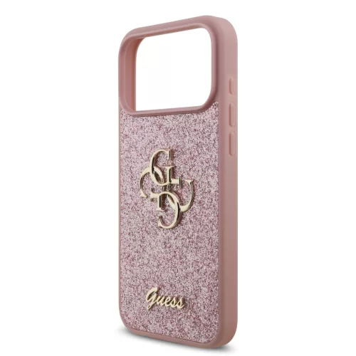 GUESS Pu Fixed Glitter 4G Metal Logo tok, iPhone 18 Pro Max - rózsaszín