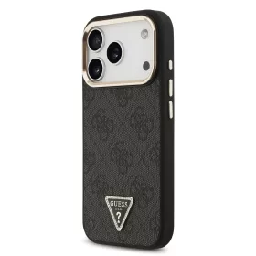   GUESS Pu Leather 4G Strass Triangle Logo Gold Frame MagSafe tok, iPhone 18 Pro - fekete