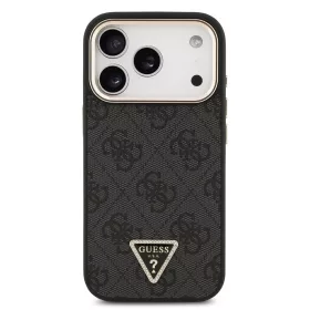   GUESS Pu Leather 4G Strass Triangle Logo Gold Frame MagSafe tok, iPhone 18 Pro - fekete
