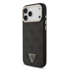   GUESS Pu Leather 4G Strass Triangle Logo Gold Frame MagSafe tok, iPhone 18 Pro Max - fekete
