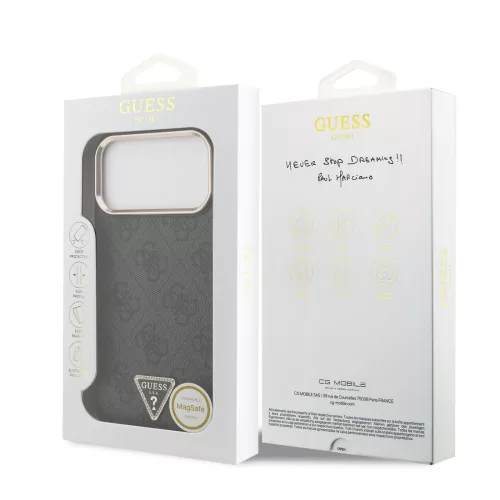 GUESS Pu Leather 4G Strass Triangle Logo Gold Frame MagSafe tok, iPhone 18 Pro Max - fekete