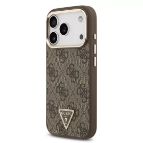   GUESS Pu Leather 4G Strass Triangle Logo Gold Frame MagSafe tok, iPhone 18 Pro - barna