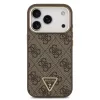 GUESS Pu Leather 4G Strass Triangle Logo Gold Frame MagSafe tok, iPhone 18 Pro - barna