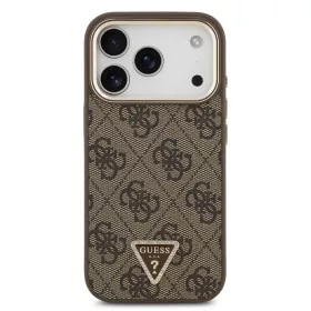   GUESS Pu Leather 4G Strass Triangle Logo Gold Frame MagSafe tok, iPhone 18 Pro - barna