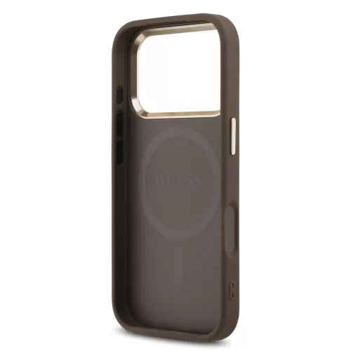 GUESS Pu Leather 4G Strass Triangle Logo Gold Frame MagSafe tok, iPhone 18 Pro - barna