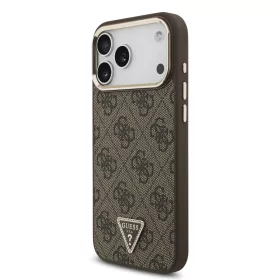   GUESS Pu Leather 4G Strass Triangle Logo Gold Frame MagSafe tok, iPhone 18 Pro Max - barna