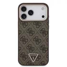   GUESS Pu Leather 4G Strass Triangle Logo Gold Frame MagSafe tok, iPhone 18 Pro Max - barna
