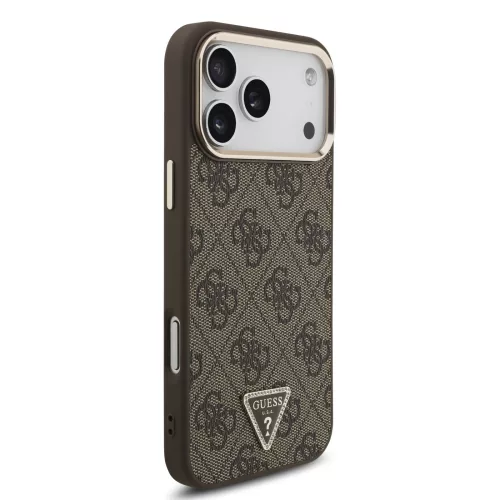GUESS Pu Leather 4G Strass Triangle Logo Gold Frame MagSafe tok, iPhone 18 Pro Max - barna