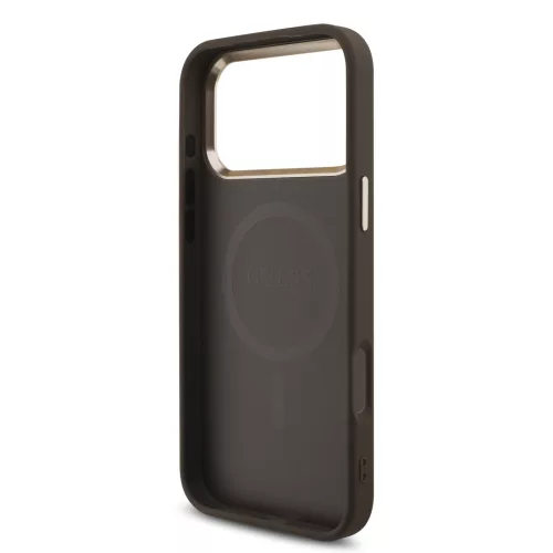 GUESS Pu Leather 4G Strass Triangle Logo Gold Frame MagSafe tok, iPhone 18 Pro Max - barna