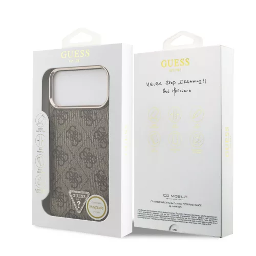 GUESS Pu Leather 4G Strass Triangle Logo Gold Frame MagSafe tok, iPhone 18 Pro Max - barna
