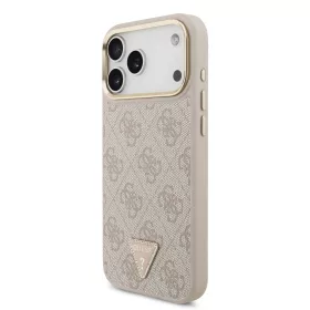   GUESS Pu Leather 4G Strass Triangle Logo Gold Frame MagSafe tok, iPhone 18 Pro Max - rózsaszín