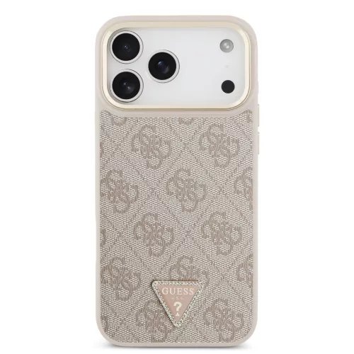 GUESS Pu Leather 4G Strass Triangle Logo Gold Frame MagSafe tok, iPhone 18 Pro Max - rózsaszín