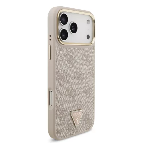 GUESS Pu Leather 4G Strass Triangle Logo Gold Frame MagSafe tok, iPhone 18 Pro Max - rózsaszín