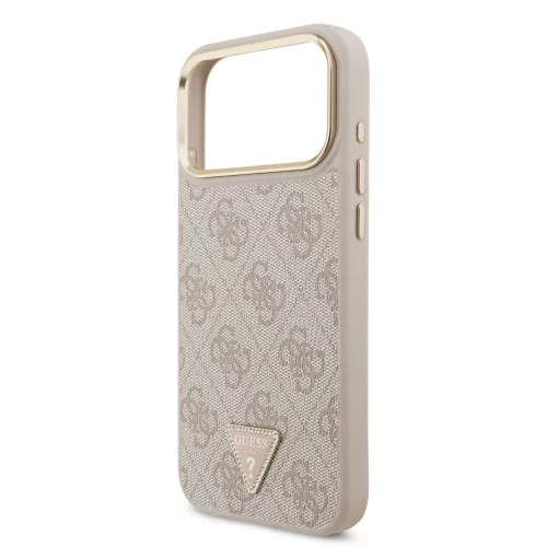 GUESS Pu Leather 4G Strass Triangle Logo Gold Frame MagSafe tok, iPhone 18 Pro Max - rózsaszín
