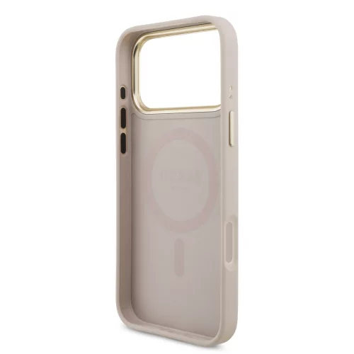 GUESS Pu Leather 4G Strass Triangle Logo Gold Frame MagSafe tok, iPhone 18 Pro Max - rózsaszín