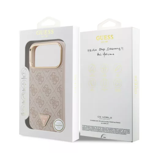GUESS Pu Leather 4G Strass Triangle Logo Gold Frame MagSafe tok, iPhone 18 Pro Max - rózsaszín