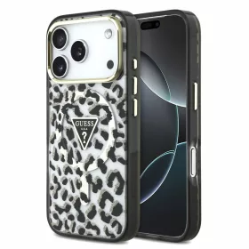   GUESS IML Glitter Leopard Triangle Logo MagSafe tok, Apple iPhone 18 Pro Max - fekete